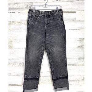 NYDJ Womens 2 Dark Gray Washed Distressed Cuff Straight Denim Jeans NEW